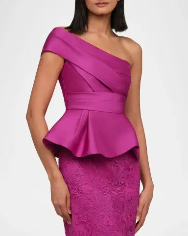 THEIA Colby Peplum Floral Lace Column Gown | Thumbnail 4 THEIA Colby Peplum Floral Lace Column Gown | Thumbnail 4