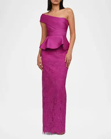 THEIA Colby Peplum Floral Lace Column Gown | Thumbnail 5 THEIA Colby Peplum Floral Lace Column Gown | Thumbnail 5