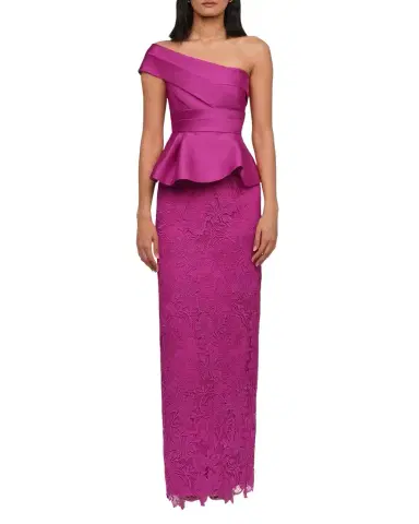 THEIA Colby Peplum Floral Lace Column Gown | Thumbnail 1 THEIA Colby Peplum Floral Lace Column Gown | Thumbnail 1