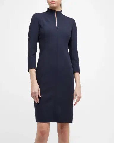 Akris Split-Neck Double-Face Wool Sheath Dress | Thumbnail 2 Akris Split-Neck Double-Face Wool Sheath Dress | Thumbnail 2