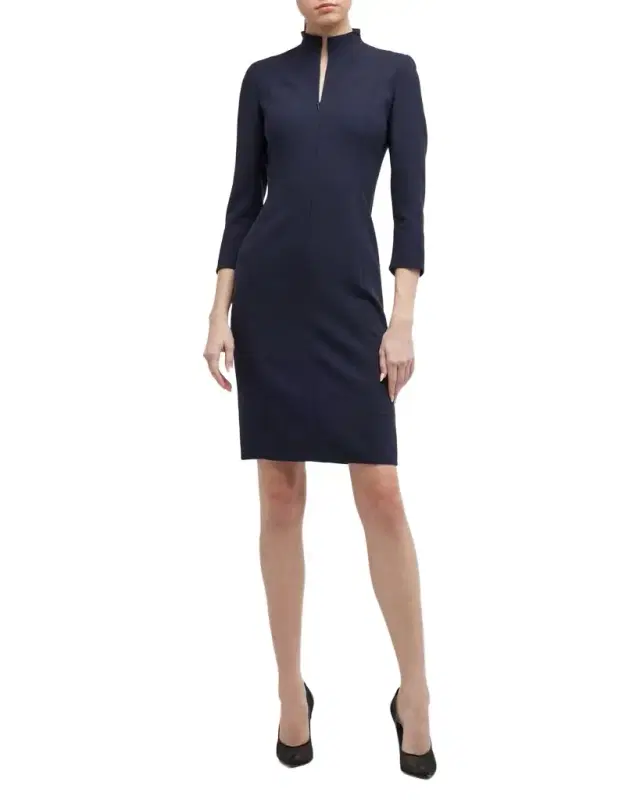 Akris Split-Neck Double-Face Wool Sheath Dress