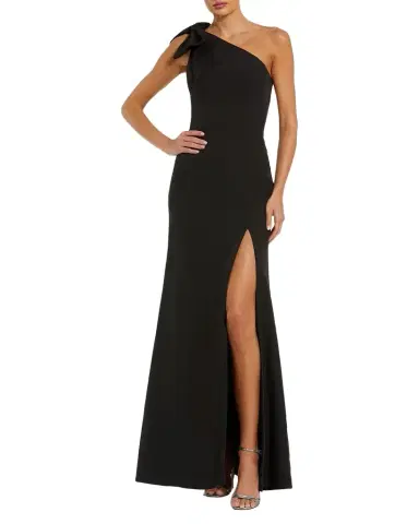 Mac Duggal One-Shoulder Crepe Bow Gown | Thumbnail 1 Mac Duggal One-Shoulder Crepe Bow Gown | Thumbnail 1