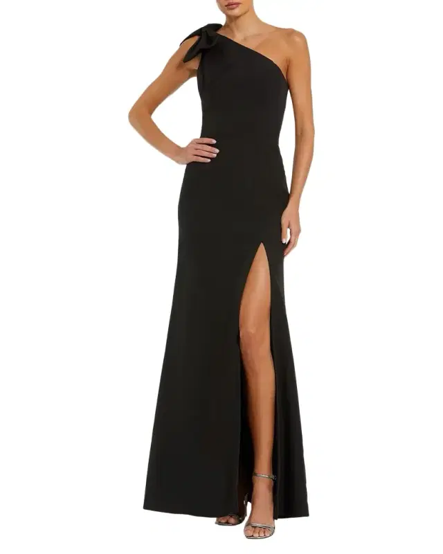 One-Shoulder Crepe Bow Gown