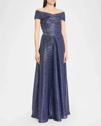 Talbot Runhof Off-The-Shoulder Metallic Voile Long Dress | Thumbnail 3 Talbot Runhof Off-The-Shoulder Metallic Voile Long Dress | Thumbnail 3