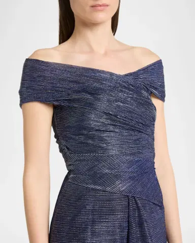 Talbot Runhof Off-The-Shoulder Metallic Voile Long Dress | Thumbnail 4 Talbot Runhof Off-The-Shoulder Metallic Voile Long Dress | Thumbnail 4