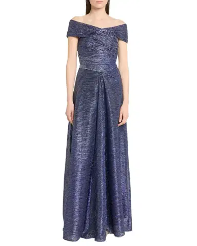 Talbot Runhof Off-The-Shoulder Metallic Voile Long Dress | Thumbnail 1 Talbot Runhof Off-The-Shoulder Metallic Voile Long Dress | Thumbnail 1