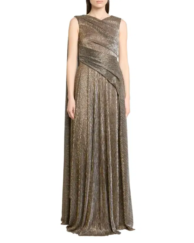 Shimmering Draped Sleeveless Evening Dress