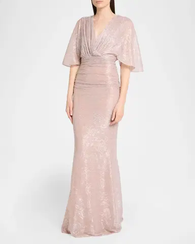 Talbot Runhof Floral Metallic Draped V-Neck Gown | Thumbnail 3 Talbot Runhof Floral Metallic Draped V-Neck Gown | Thumbnail 3