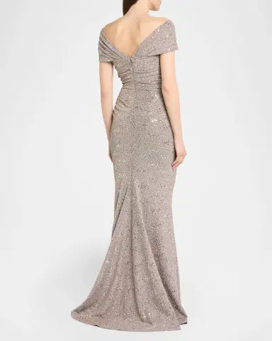 Talbot Runhof Crisscross Off-The-Shoulder Shimmering Jersey Gown | Thumbnail 2