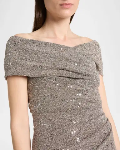 Talbot Runhof Crisscross Off-The-Shoulder Shimmering Jersey Gown | Thumbnail 4