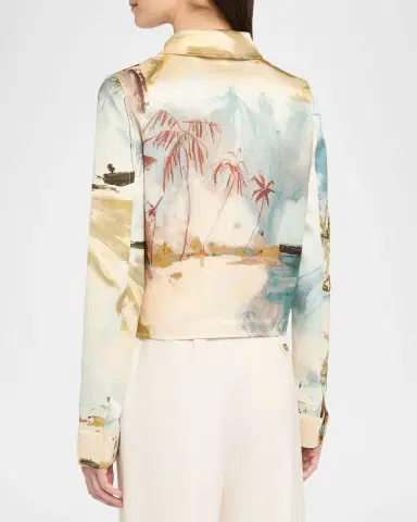 Oscar de la Renta Landscape-Print Satin Single-Breasted Jacket | Thumbnail 2 Oscar de la Renta Landscape-Print Satin Single-Breasted Jacket | Thumbnail 2