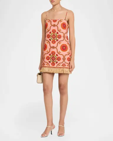 Cara Cara Valencia Printed Feather-Trim Mini Dress | Thumbnail 3 Cara Cara Valencia Printed Feather-Trim Mini Dress | Thumbnail 3