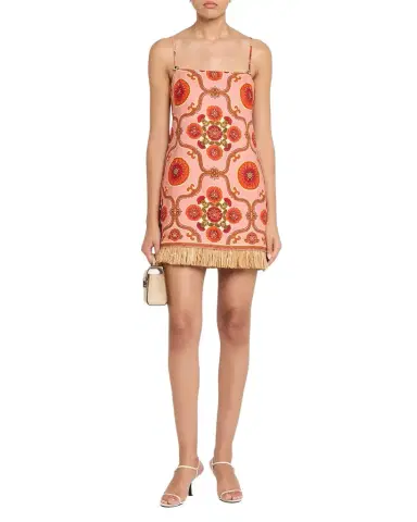 Cara Cara Valencia Printed Feather-Trim Mini Dress | Thumbnail 1 Cara Cara Valencia Printed Feather-Trim Mini Dress | Thumbnail 1