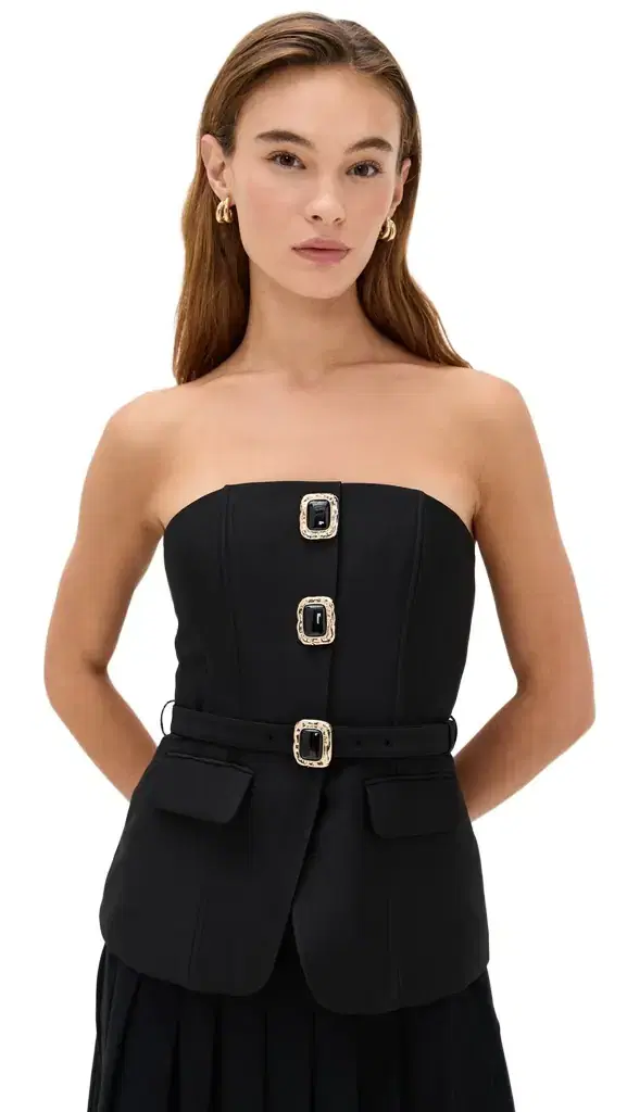Self Portrait Black Taffeta Bandeau Top