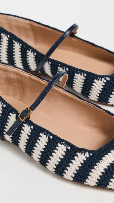 Veronica Beard Ellie Crochet Flats Navy/Ecru | Thumbnail 6