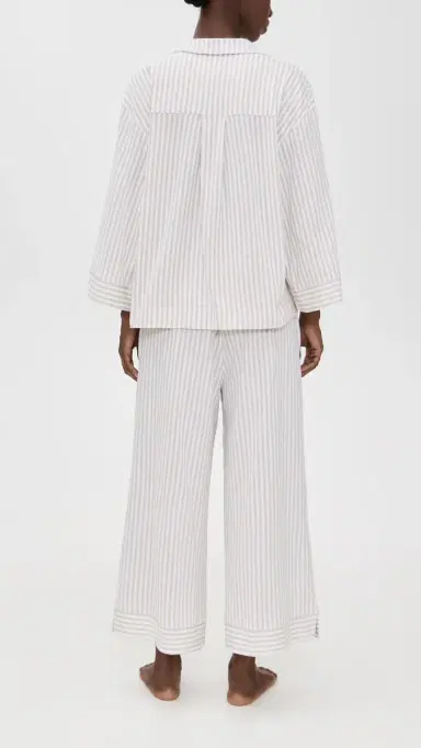 Petite Plume Pima Olivia Pajama Set in Camel Ticking Stripe Camel | Thumbnail 3 Petite Plume Pima Olivia Pajama Set in Camel Ticking Stripe Camel | Thumbnail 3