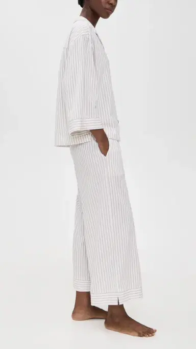 Petite Plume Pima Olivia Pajama Set in Camel Ticking Stripe Camel | Thumbnail 4 Petite Plume Pima Olivia Pajama Set in Camel Ticking Stripe Camel | Thumbnail 4