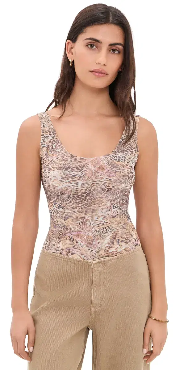 Kalea Tank Thong Bodysuit Tan/Valencia eopard