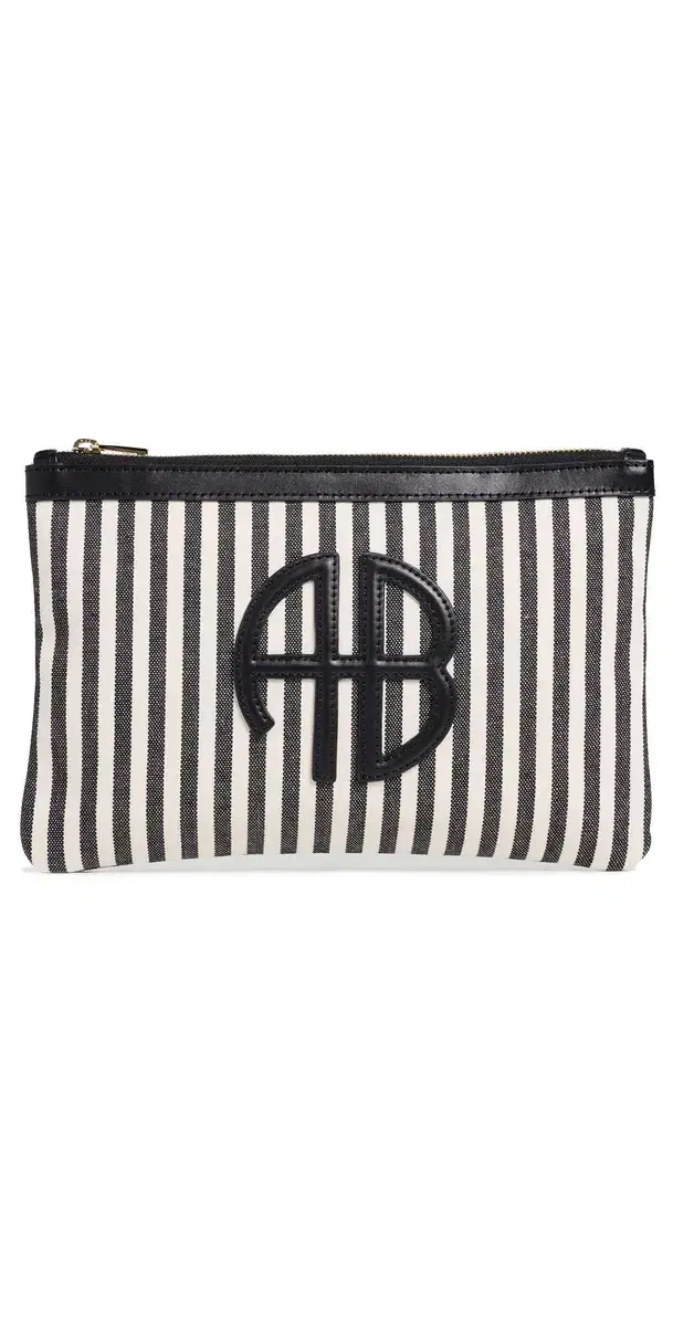 ANINE BING Lili Pouch White and Black Stripe One Size