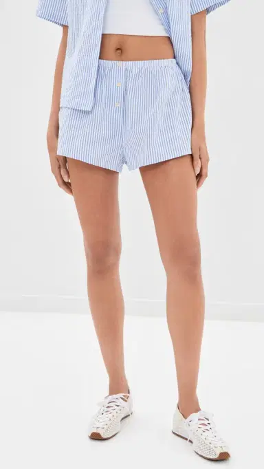 Good American The Pull On Shorts Blue tripe eersucker | Thumbnail 2