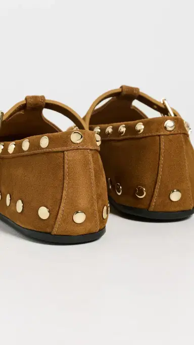 Ganni Mary Jenny Studs Suede Flats Caramel Café | Thumbnail 4