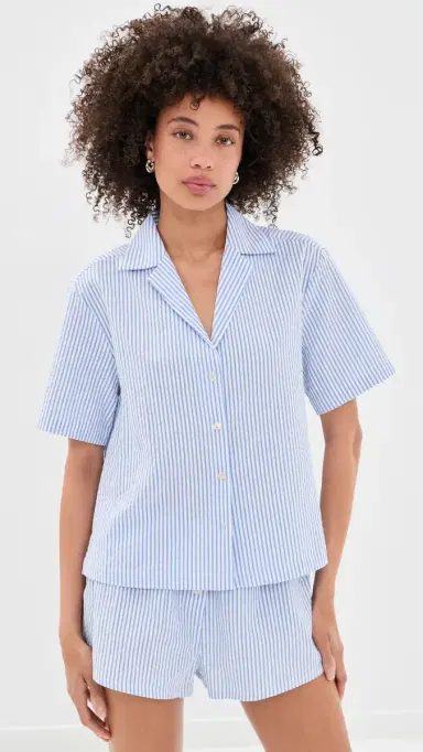 Good American The Camp Shirt Blue tripe eersucker | Thumbnail 2