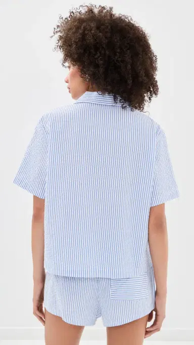 Good American The Camp Shirt Blue tripe eersucker | Thumbnail 3