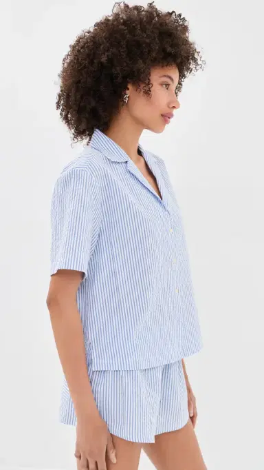 Good American The Camp Shirt Blue tripe eersucker | Thumbnail 4