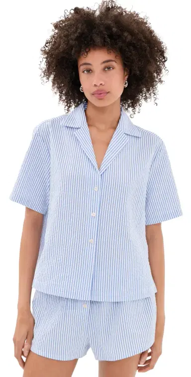 Good American The Camp Shirt Blue tripe eersucker | Thumbnail 1