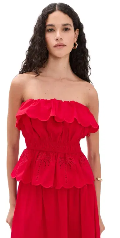 English Factory Embroidery Strapless Top Red | Thumbnail 1 English Factory Embroidery Strapless Top Red | Thumbnail 1