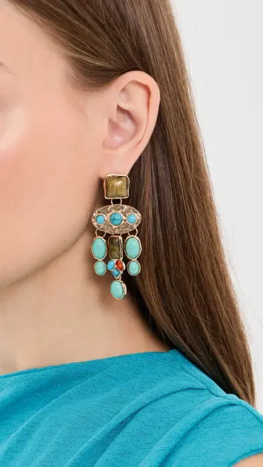 SHASHI Bronco Earrings Gold/Turquoise One Size | Thumbnail 3
