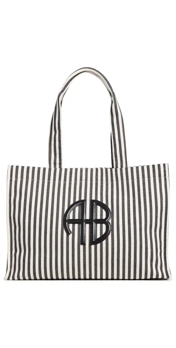 ANINE BING Lara Stripe Tote Bag White and Black Stripe One Size