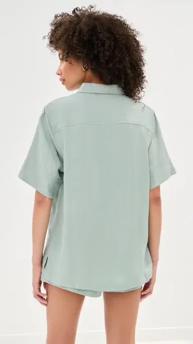 LE BOP Leila Short Sleeve Buttondown Frosty Green | Thumbnail 4