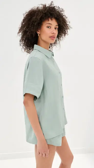 LE BOP Leila Short Sleeve Buttondown Frosty Green | Thumbnail 5