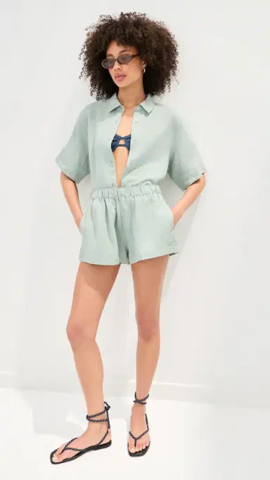 LE BOP Leila Short Sleeve Buttondown Frosty Green | Thumbnail 6