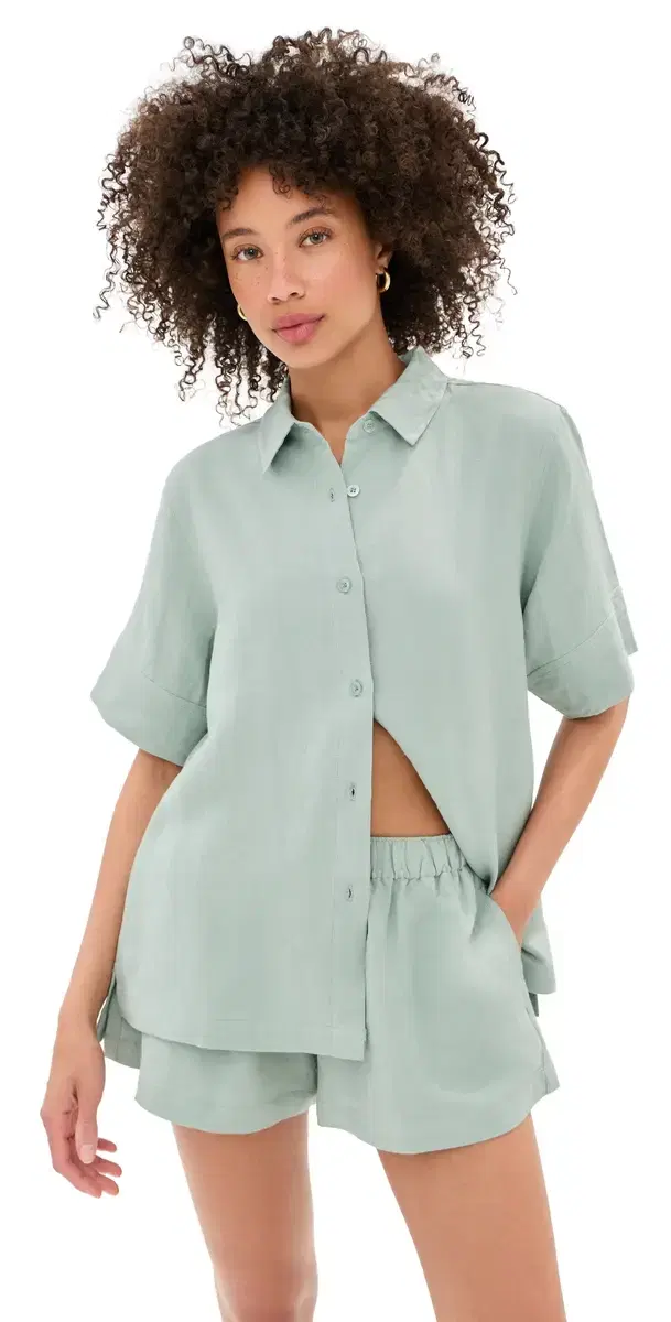Leila hort leeve Buttondown Frosty Green