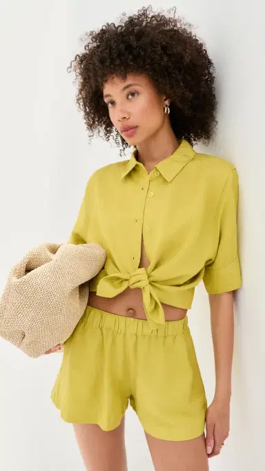 LE BOP Leila Short Sleeve Buttondown Warm Olive | Thumbnail 2