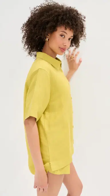 LE BOP Leila Short Sleeve Buttondown Warm Olive | Thumbnail 4