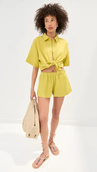 LE BOP Leila Short Sleeve Buttondown Warm Olive | Thumbnail 5