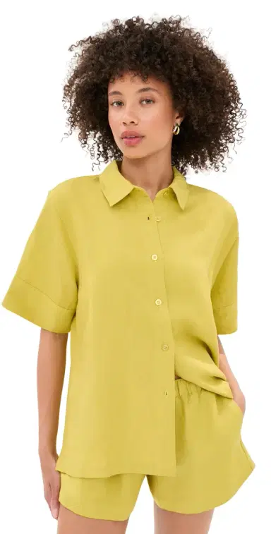 LE BOP Leila Short Sleeve Buttondown Warm Olive | Thumbnail 1