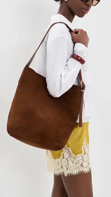 Madewell Suede Essentials Bucket Tote Soft Mahogany One Size | Thumbnail 3