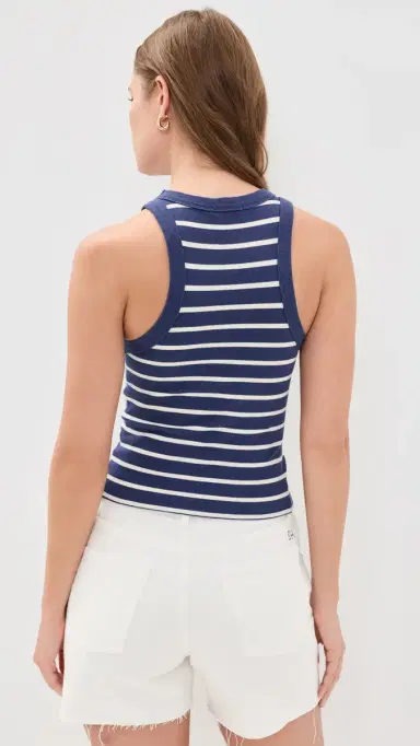 Marine Layer Lexi Rib Sun-In High Neck Crop Tank Cobalt/White Stripe L | Thumbnail 3