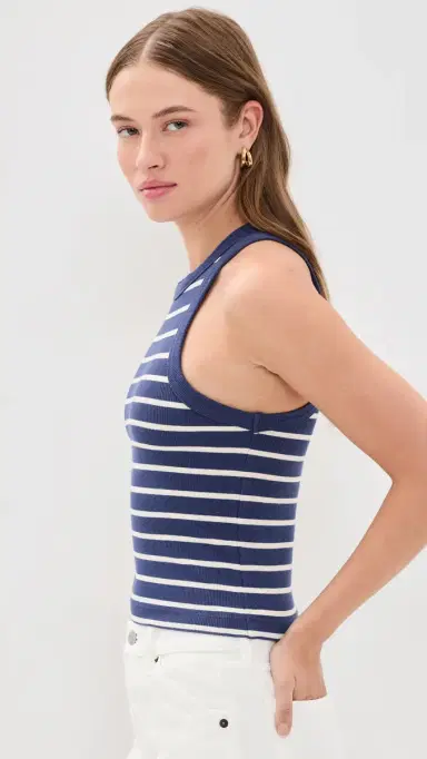 Marine Layer Lexi Rib Sun-In High Neck Crop Tank Cobalt/White Stripe L | Thumbnail 4
