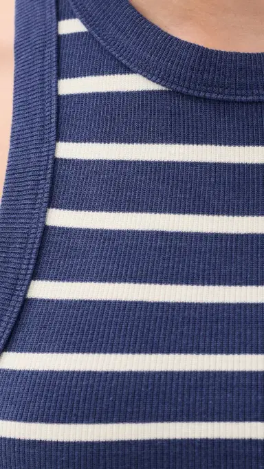 Marine Layer Lexi Rib Sun-In High Neck Crop Tank Cobalt/White Stripe L | Thumbnail 6