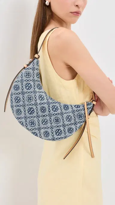 Tory Burch Romy Denim Half Moon Bag Powder | Thumbnail 3