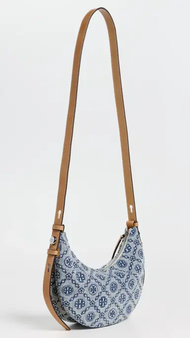 Tory Burch Romy Denim Half Moon Bag Powder | Thumbnail 4