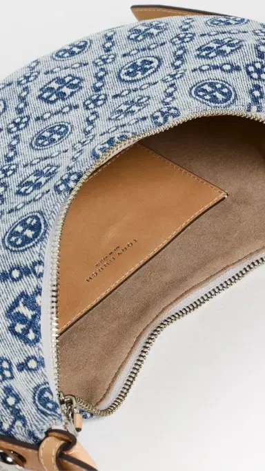 Tory Burch Romy Denim Half Moon Bag Powder | Thumbnail 6