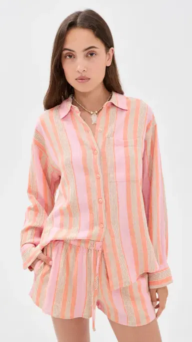 Z Supply Perfect Striped Button Up Tiger ily | Thumbnail 2