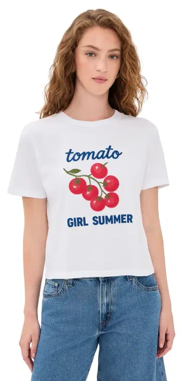 Sunny Somewhere Tomato Girl Summer Everyday Tee White S | Thumbnail 1