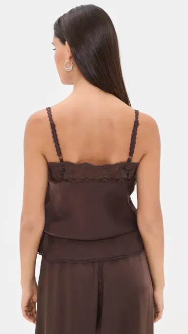 BARDOT Bonita Satin Lace Trim Top Dark Choco | Thumbnail 3